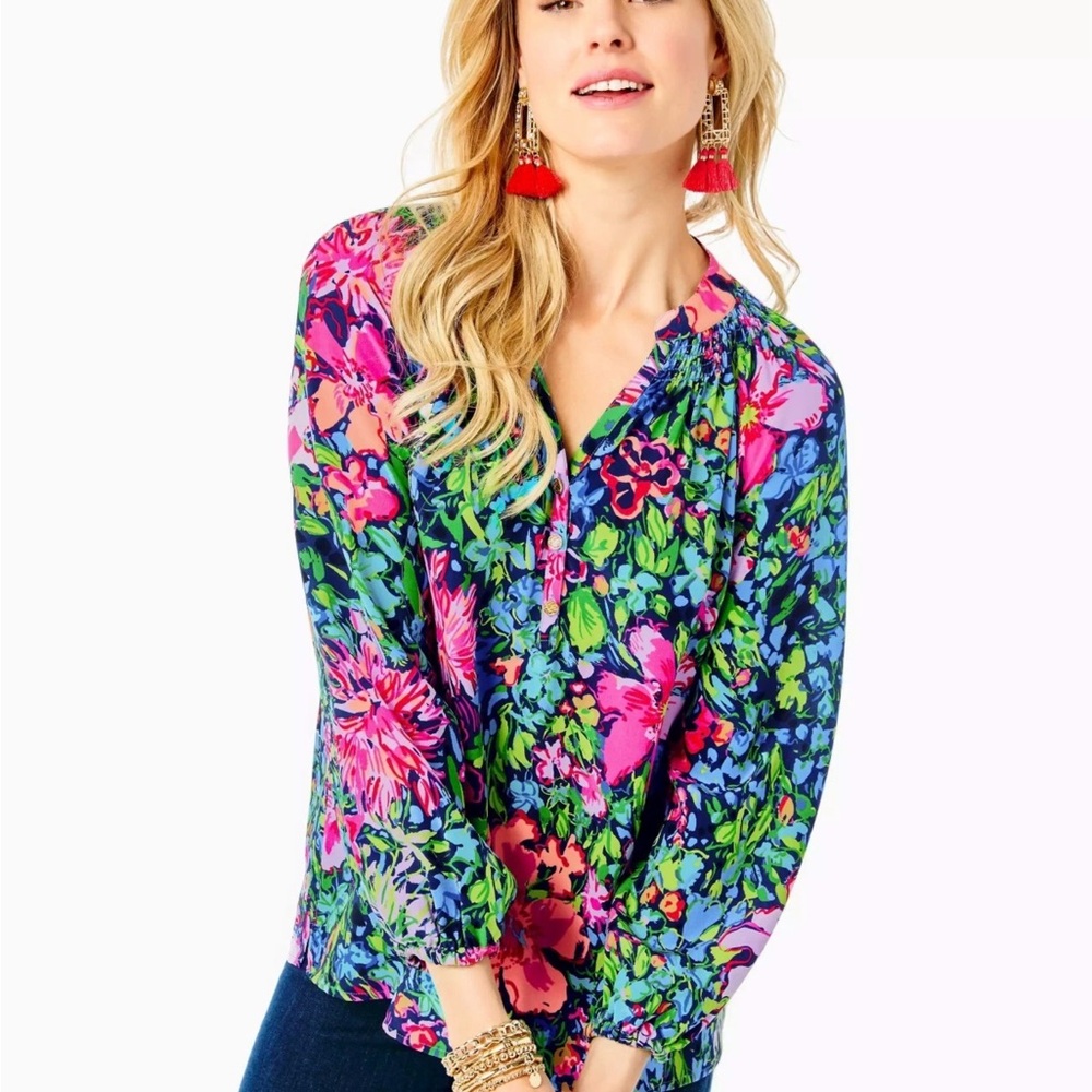 Lilly Pulitzer Elsa Blouse - Pink, Green, Blue